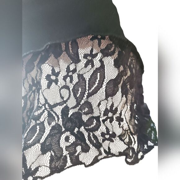 Strapless Black Lace Bandeau Crop Tube Top Asymmetrical Hem - Women's Size Large - Picture 6 of 9